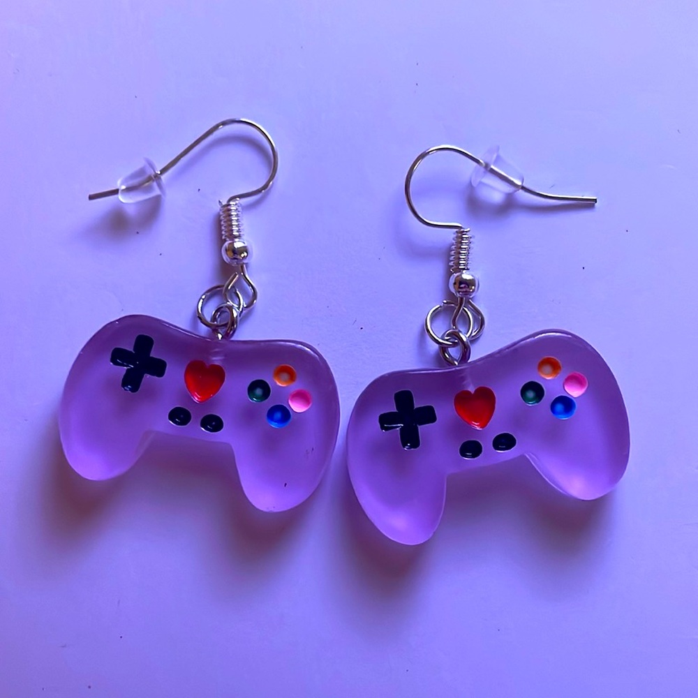 Gamer Girl Gift Earrings PlayStation Xbox Nerd Jewelry Purple Lavender Kawaii